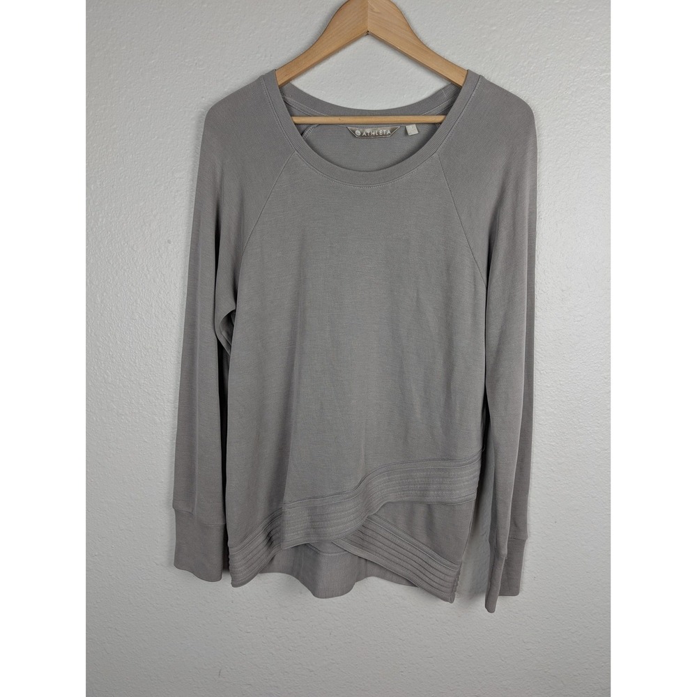 Athleta Sweatshirt Womens Small Gray Asymmetrical Hem Raglan Pullover Top